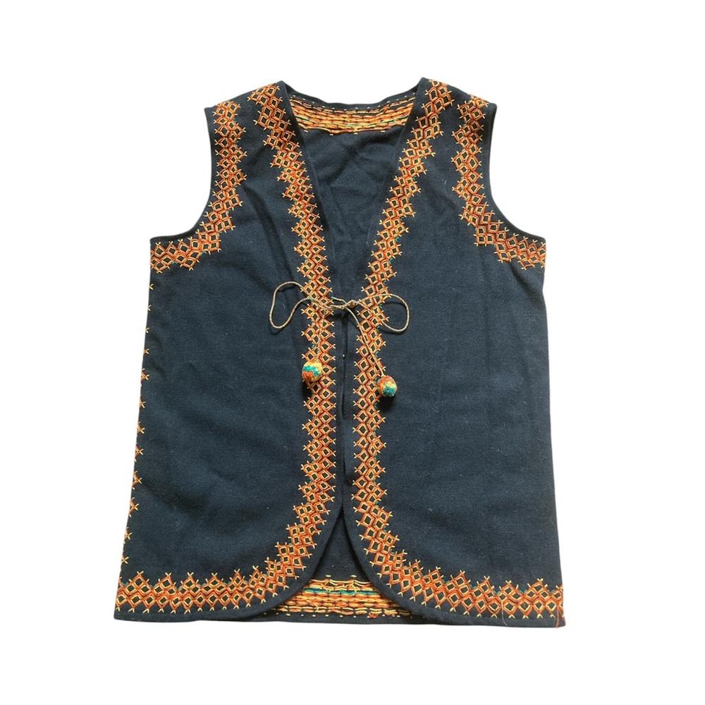 Black and Orange Embroidered Vest